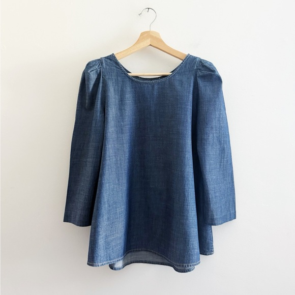 the GREAT. Size Small Denim (100% Cotton) Pullover Puff Blouse - Picture 1 of 16